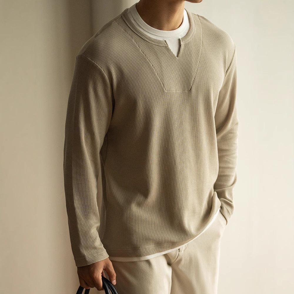 Three-dimensional Waffle Loose False Two Pieces Short Sweater For Men