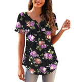 Women's Loose Fitting Floral Top. Short Sleeve For Spring and Summer
