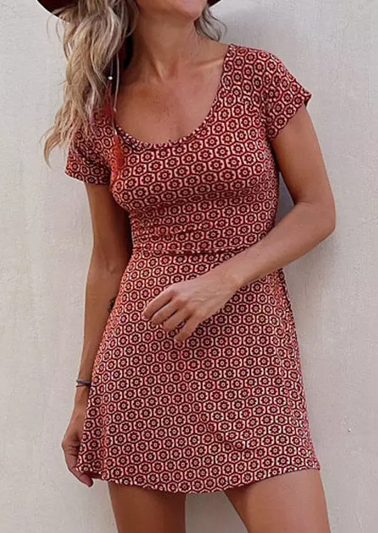 Short-sleeved Printed Skirt Set