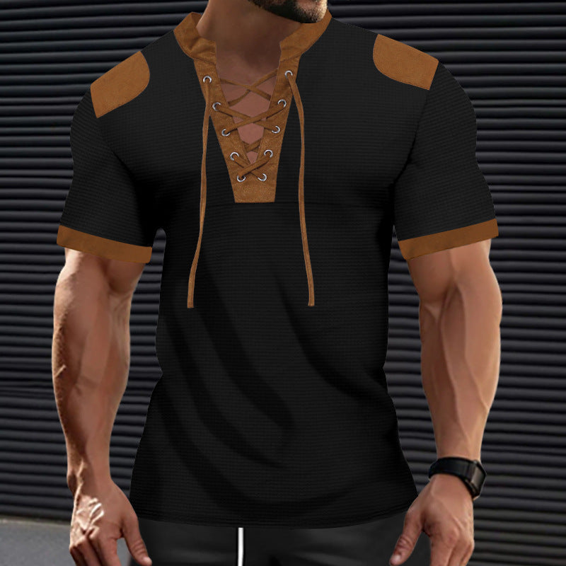 Short Sleeve European And American Sports And Leisure Henley Shirt