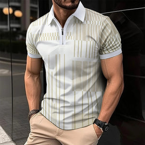 Men's zip up pullover casual polo shirt