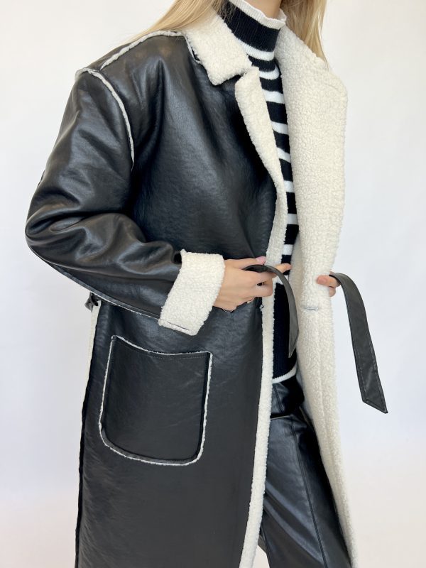 Manteau de trench épais en cuir décontracté, coupe ample et élégante