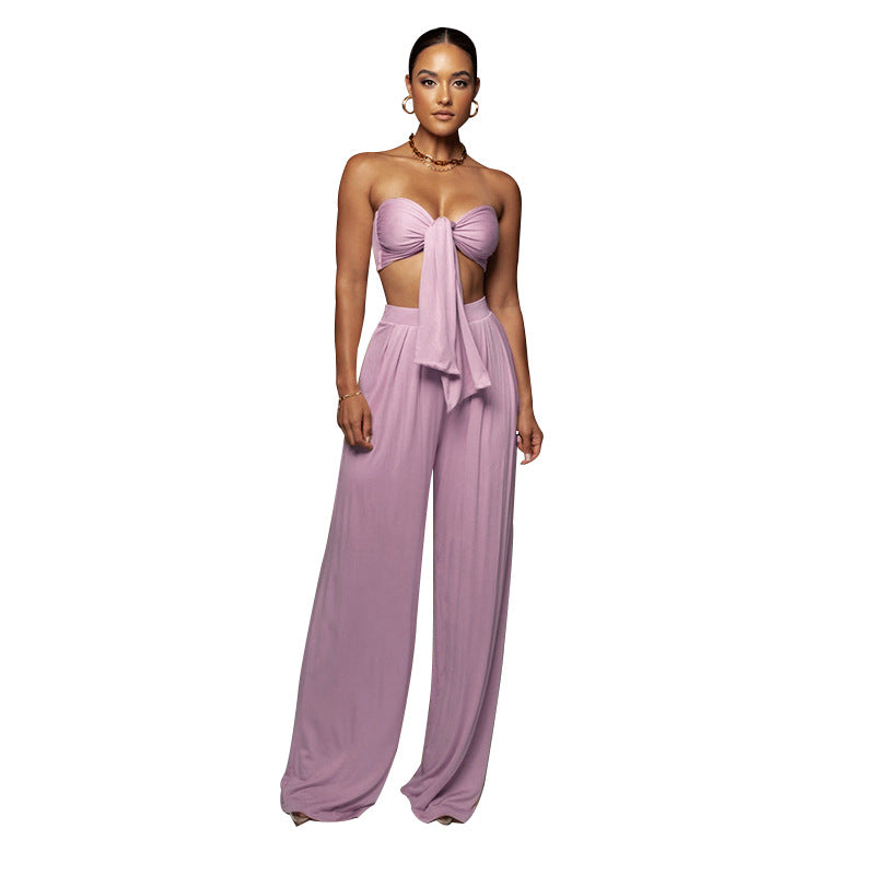 Women's Tube Top Mid-waist Wide-leg Pants Two-piece Set