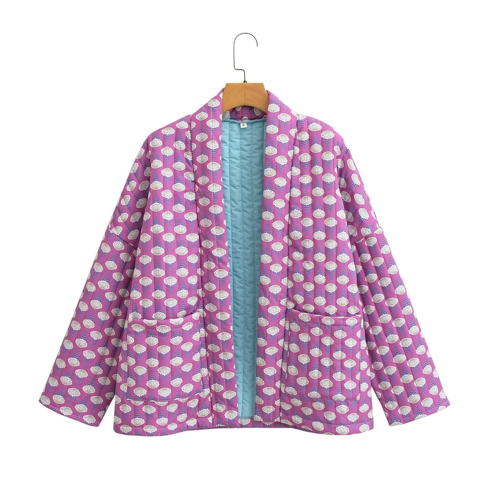 Elegant Printed Women's Cotton-padded Clothing Coat