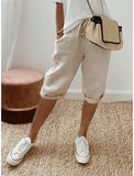 Women's Cotton And Linen Pocket Elasticated Slacks Women's Short Pants