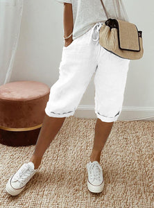 Women's Cotton And Linen Pocket Elasticated Slacks Women's Short Pants
