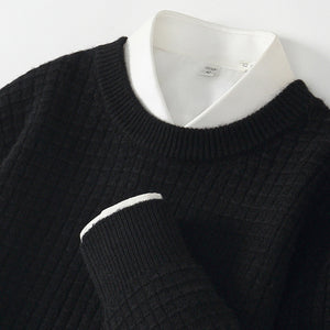Men's Round Neck Woolen Sweater Business Casual Plaid Jacquard