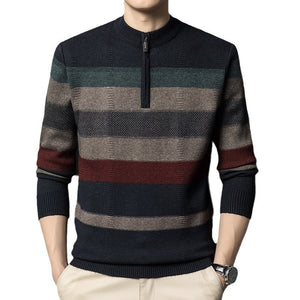 Men's Contrasting Striped Pure Wool Knitted Sweater