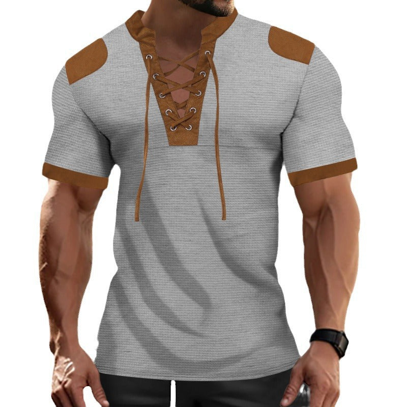 Short Sleeve European And American Sports And Leisure Henley Shirt