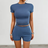 Women's Fashion Solid Color Slim Short Sleeve Shorts Suit