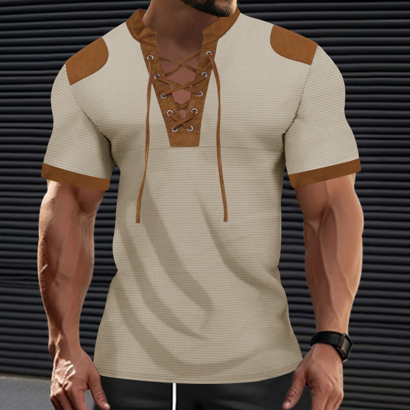 Short Sleeve European And American Sports And Leisure Henley Shirt