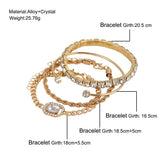 Fashion Jewelry 4 Pcs Crystal Bracelet Set Bohemian Design For Women Vintage Luxury Twisted Cuff Chains Armband Jewelry Accessories