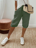 Women's Cotton And Linen Pocket Elasticated Slacks Women's Short Pants