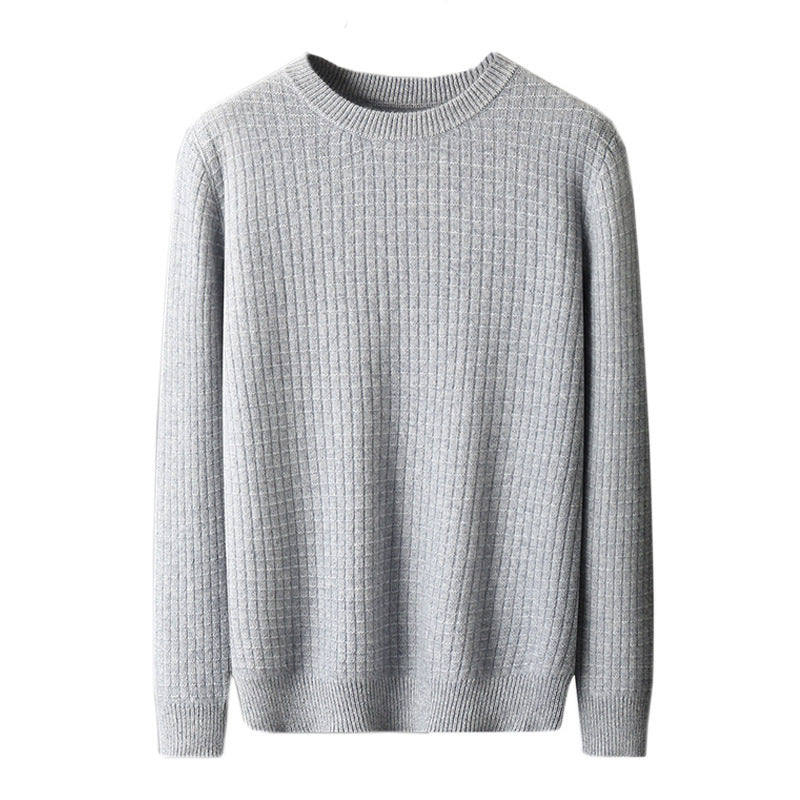 Men's Round Neck Woolen Sweater Business Casual Plaid Jacquard