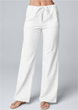 Women's Fashion Solid Color Loose Lace-up Cotton And Linen Wide-leg Pants