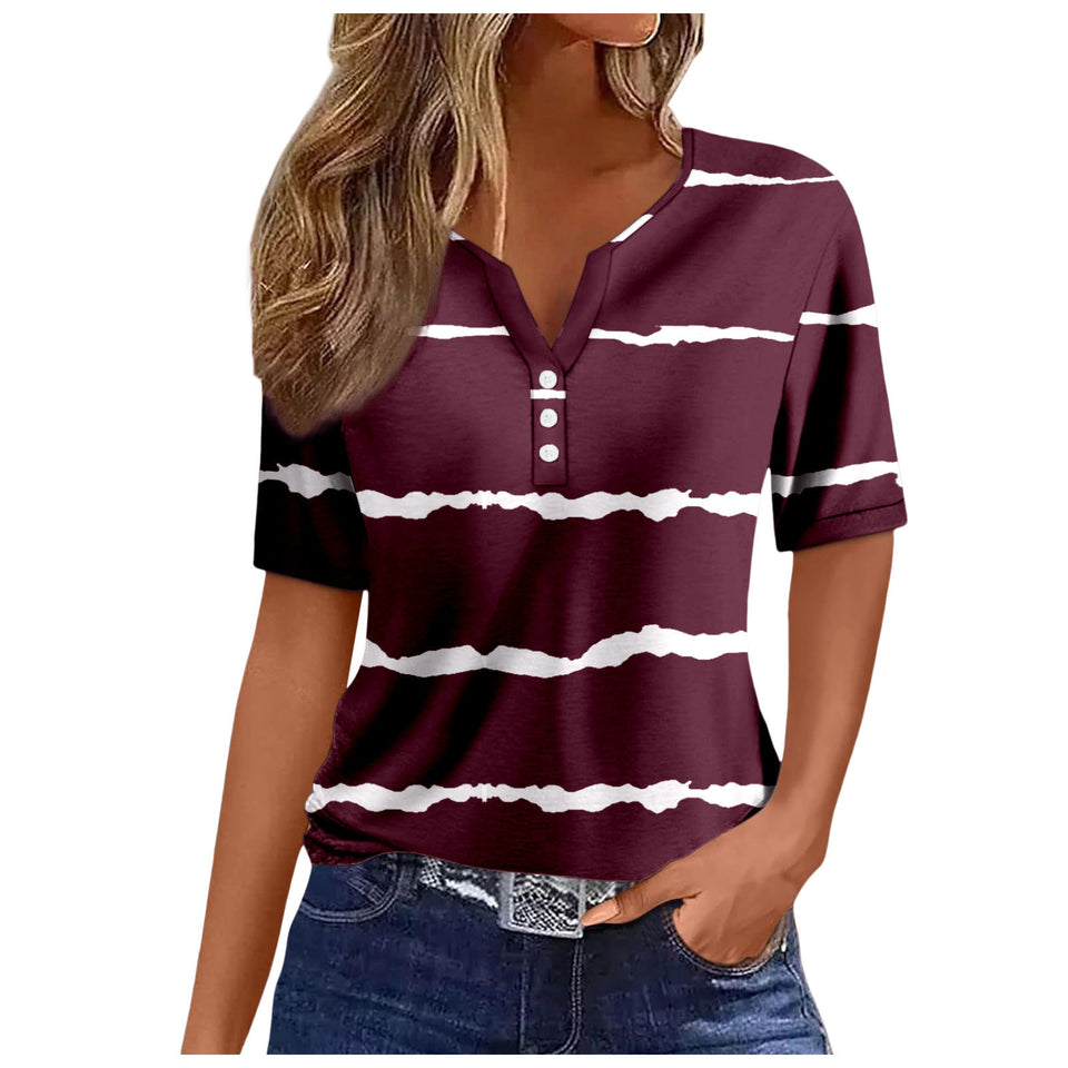 Women's V-neck Printed Loose Short Sleeve Tops