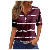Women's V-neck Printed Loose Short Sleeve Tops