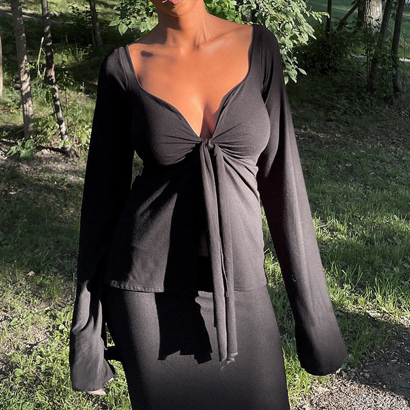 Bell Sleeve Split Midriff-baring Top T-shirt