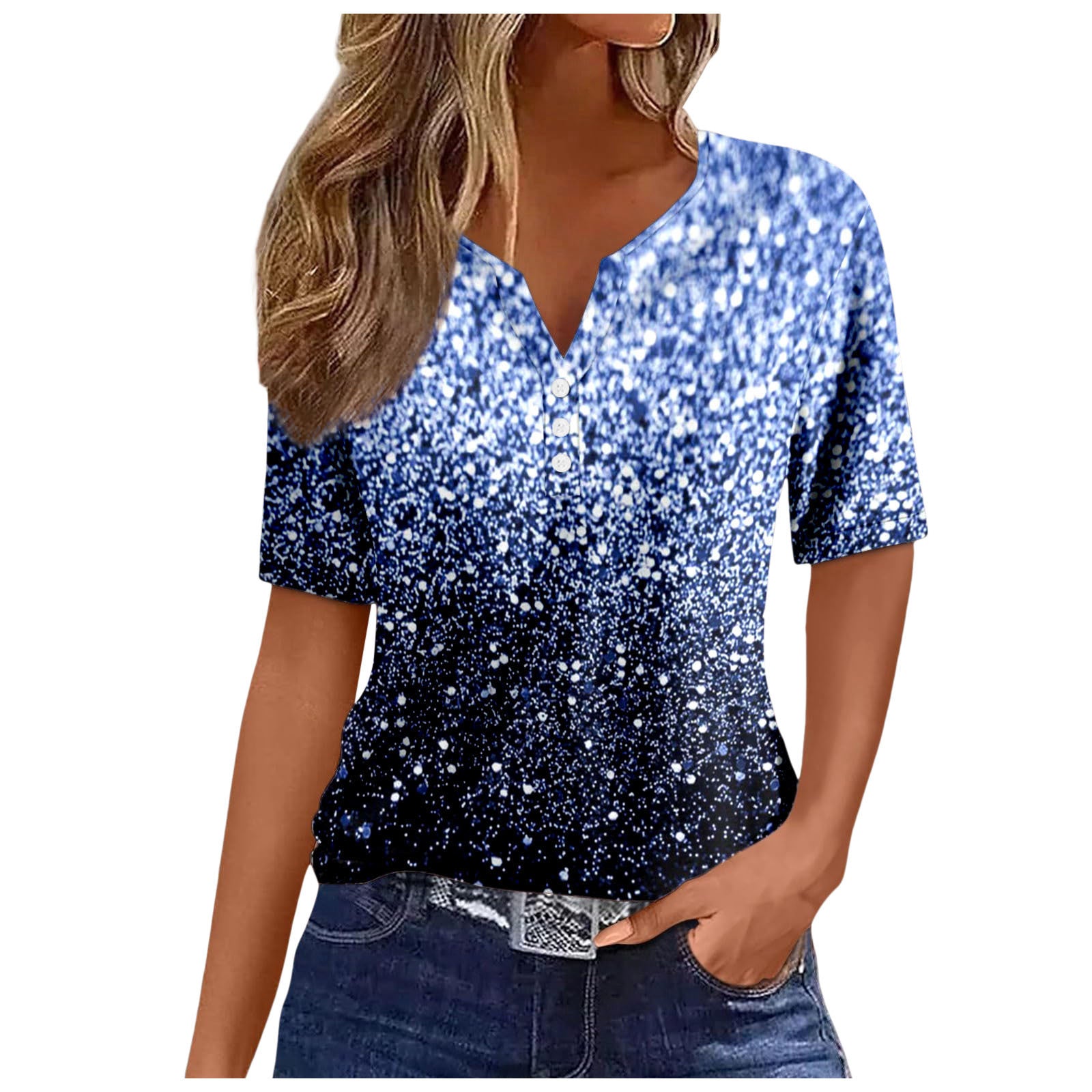 Women's V-neck Printed Loose Short Sleeve Tops