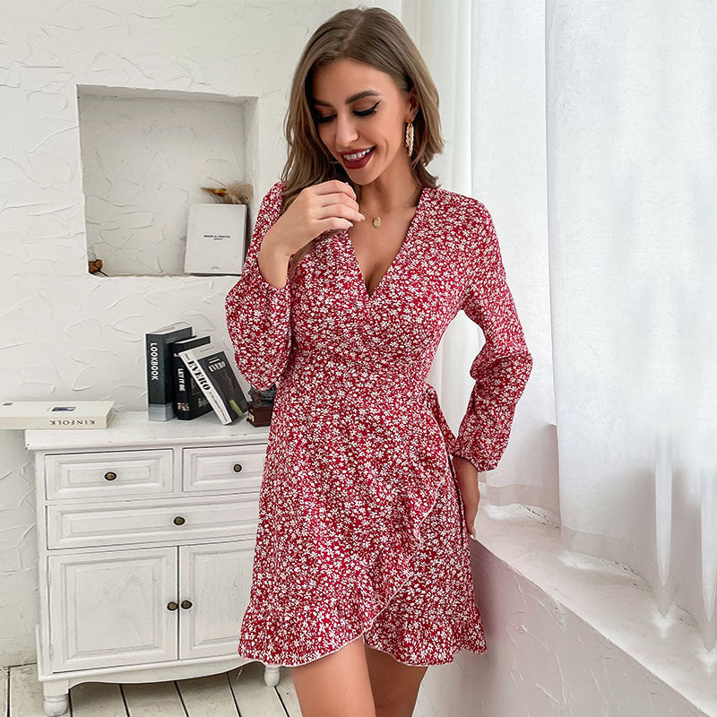 One-piece Long Sleeve Floral Dress