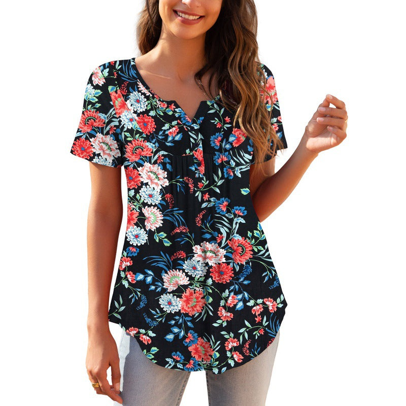 Akatonbo Women'S Loose Fitting Floral Top. Short Sleeve For Spring And Summer