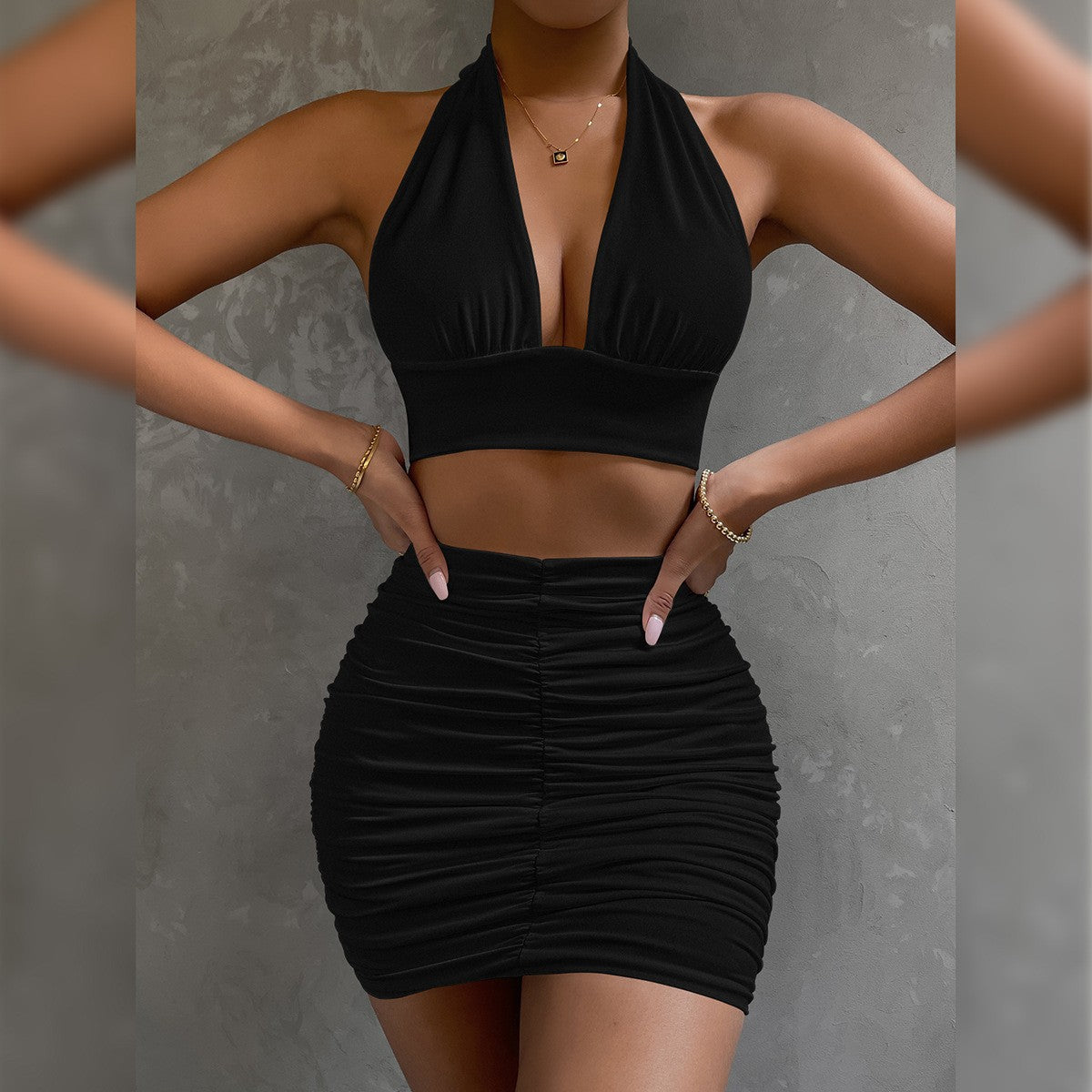 Akatonbo Women'S Halter Lace-Up Hip Skirt Two-Piece Set