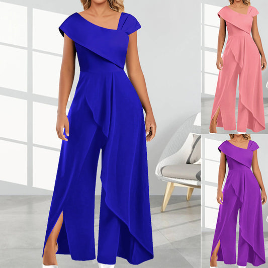 Akatonbo Fashion Simple Temperament Diagonal Collar Jumpsuit