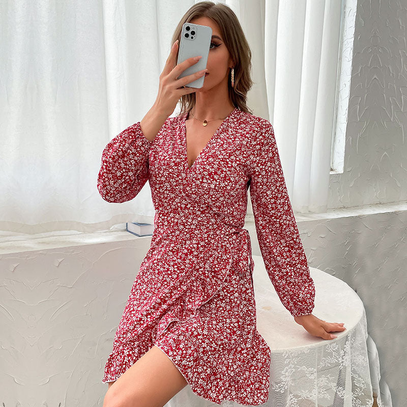 One-piece Long Sleeve Floral Dress