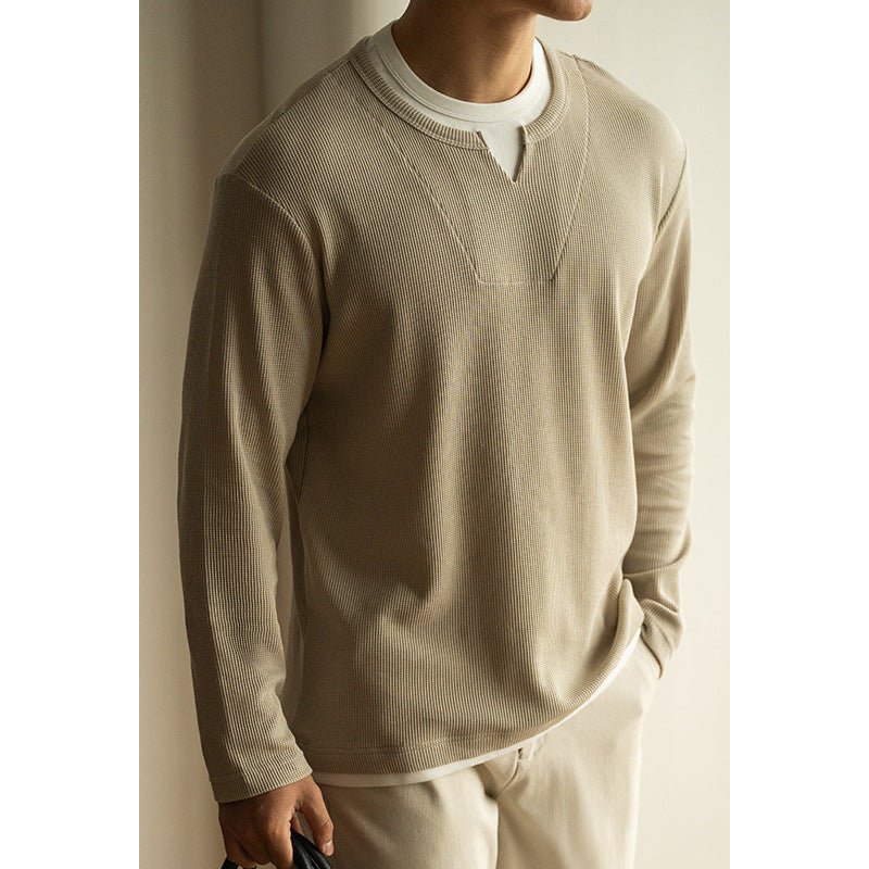 Three-dimensional Waffle Loose False Two Pieces Short Sweater For Men
