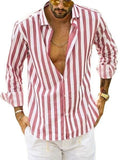 Polo Collar Stripes Shirt Loose