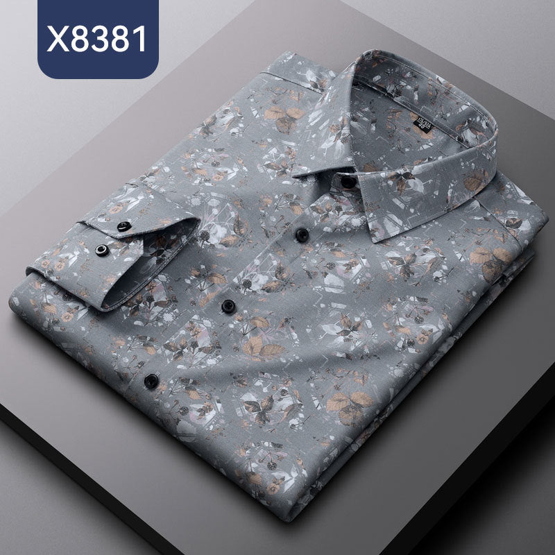 Men's Bamboo Fiber casual long sleeve print shirt