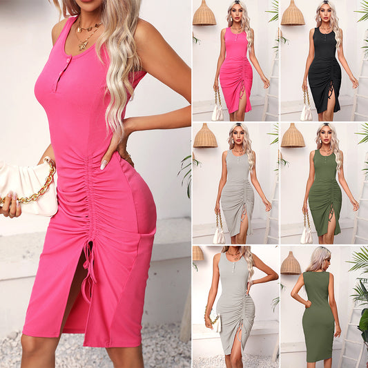 Akatonbo Drawstring Wrap Short Sheath Dress Women
