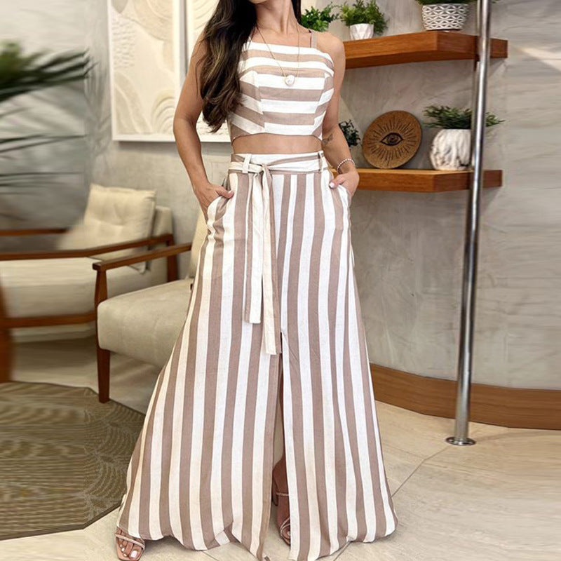 Conjunto de falda larga maxi a rayas