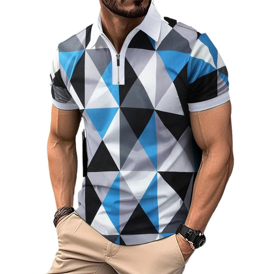 Men's zip up pullover casual polo shirt