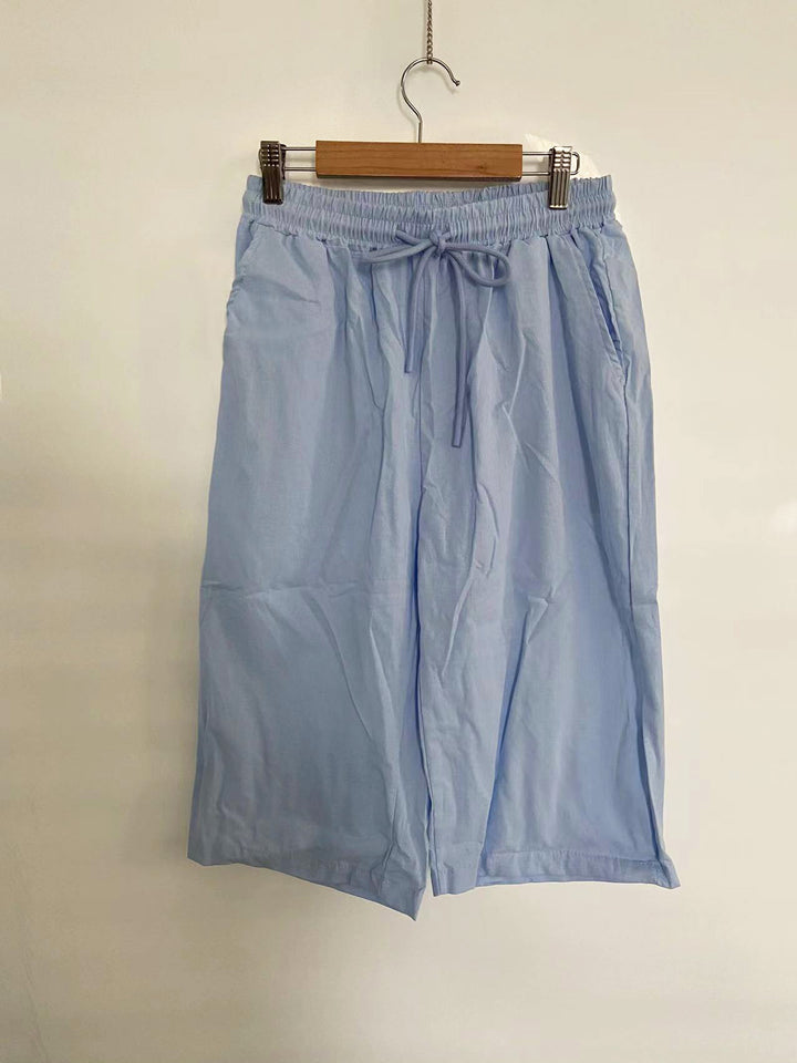 Women's Cotton And Linen Pocket Elasticated Slacks Women's Short Pants
