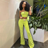 Summer Suit Embroidery Tube Top And High Waist Drawstring Bell-bottomed Pants Two-piece Set