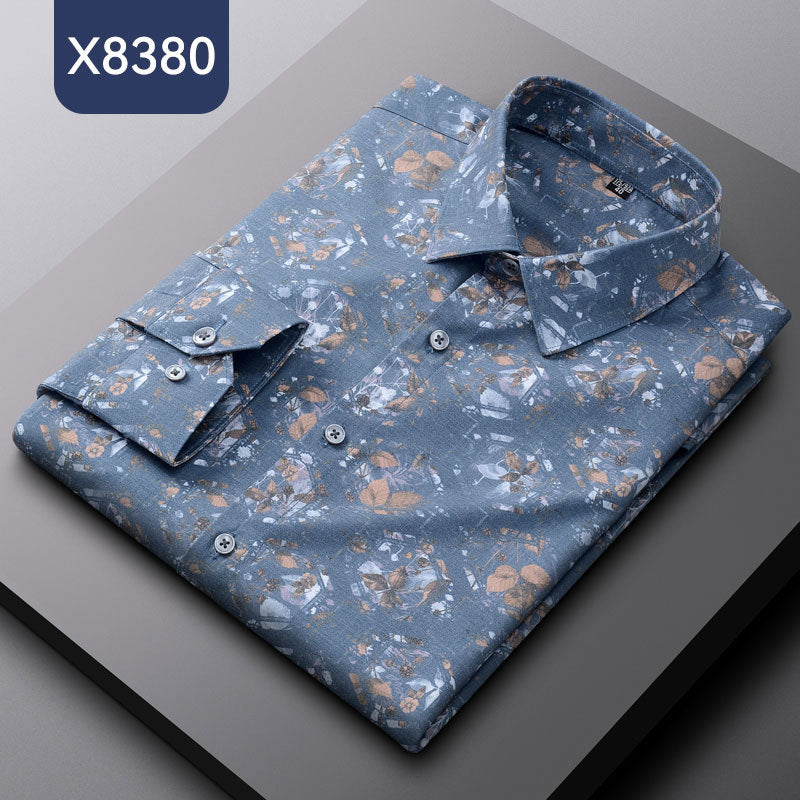 Men's Bamboo Fiber casual long sleeve print shirt