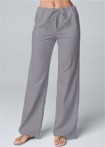 Women's Fashion Solid Color Loose Lace-up Cotton And Linen Wide-leg Pants