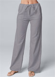 Women's Fashion Solid Color Loose Lace-up Cotton And Linen Wide-leg Pants