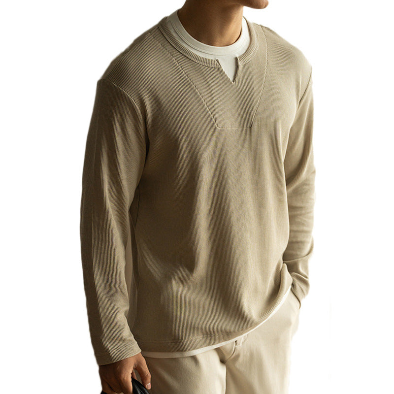 Three-dimensional Waffle Loose False Two Pieces Short Sweater For Men