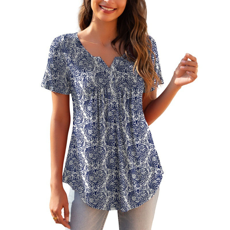 Women's Loose Fitting Floral Top. Short Sleeve For Spring and Summer