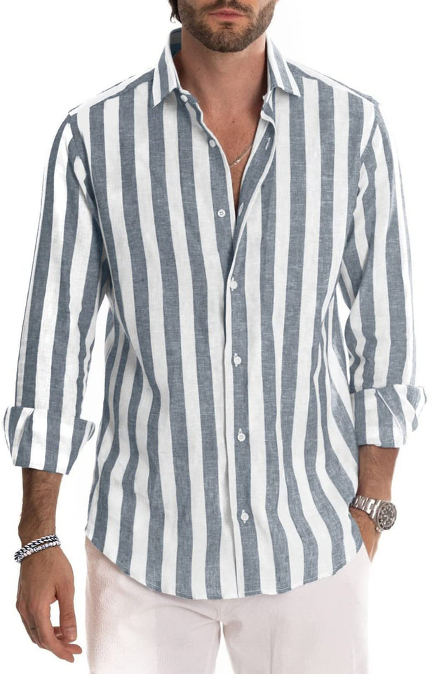 Polo Collar Stripes Shirt Loose