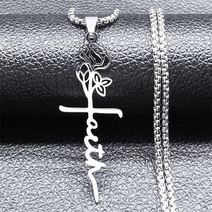 Cross Rose Necklace 18K Gold