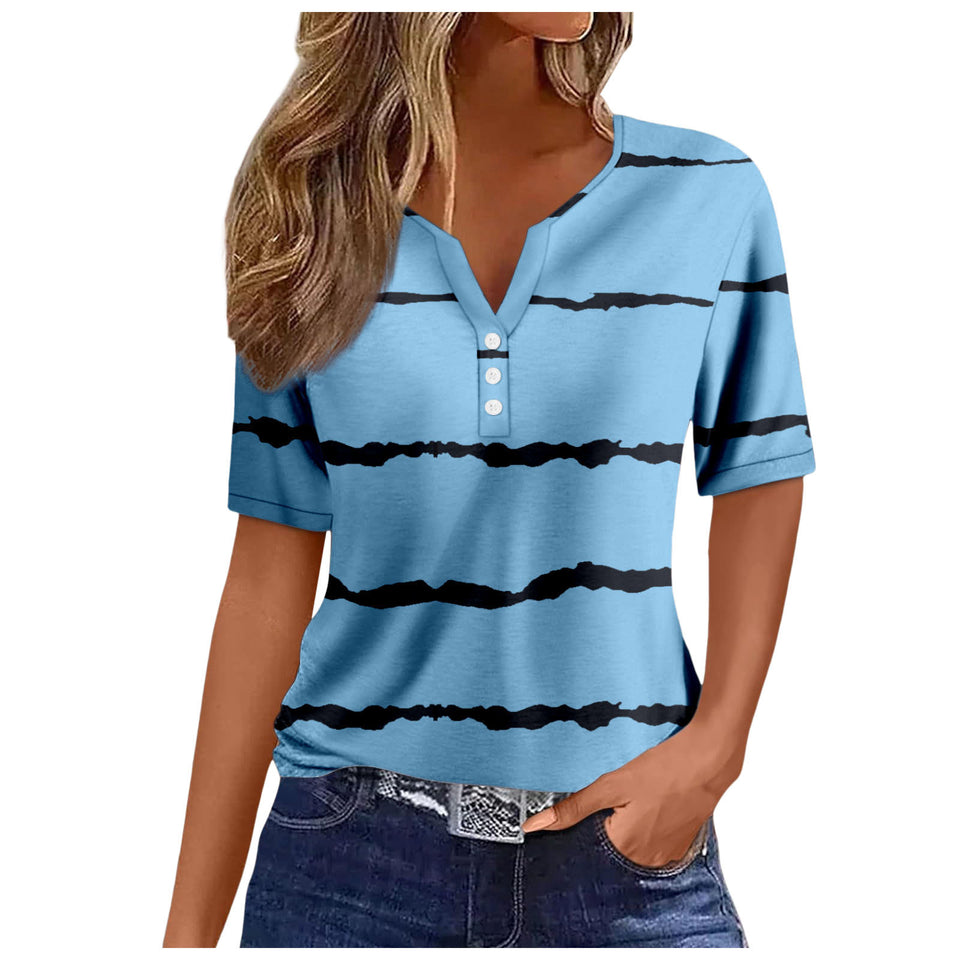 Women's V-neck Printed Loose Short Sleeve Tops