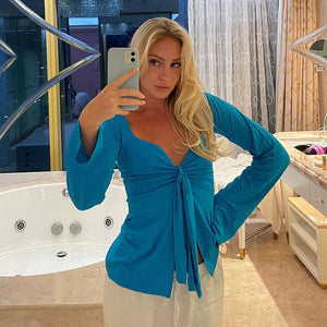 Bell Sleeve Split Midriff-baring Top T-shirt