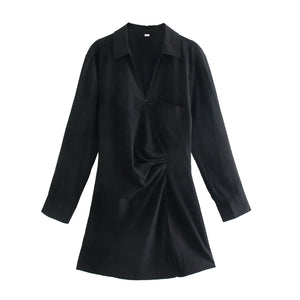 Temperament Simple Casual Pocket Dress With Double Front