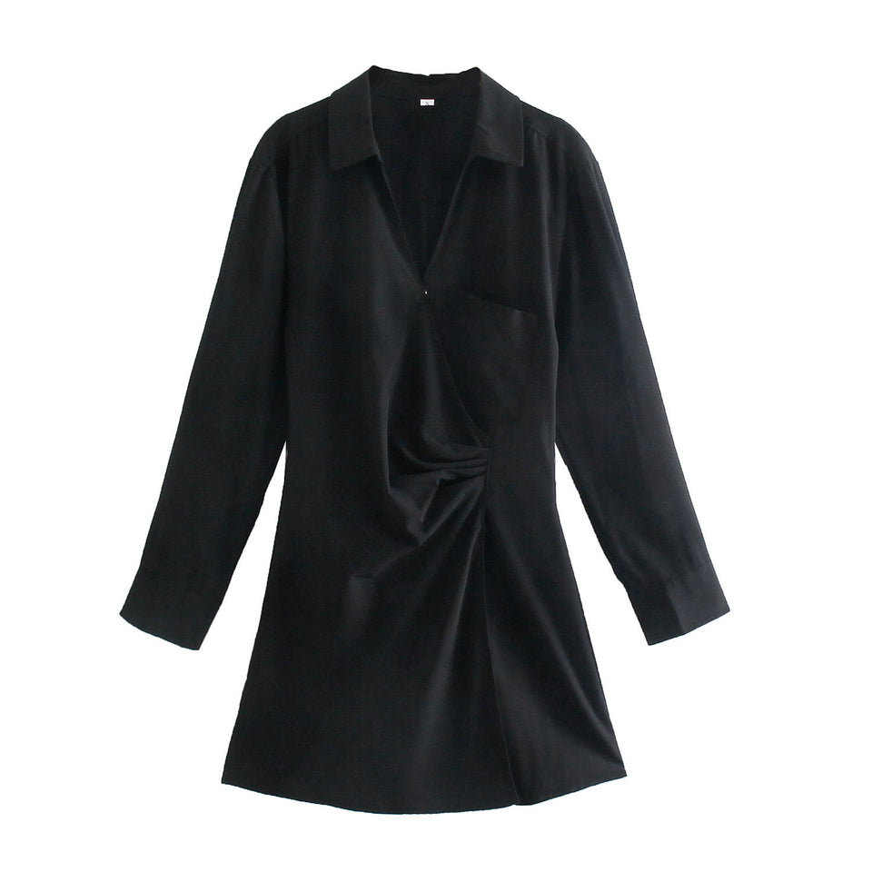 Temperament Simple Casual Pocket Dress With Double Front