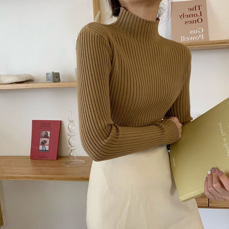 Half-high Neck Slim-fit Sweater With Long Sleeves