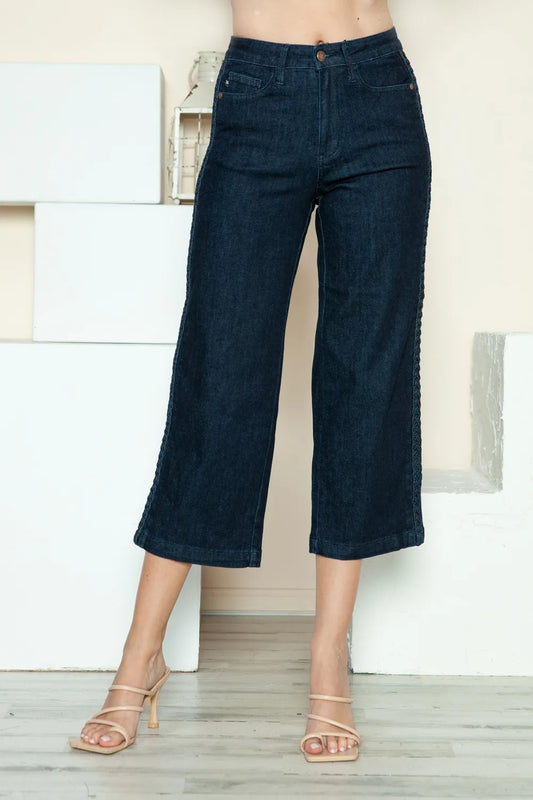 Shop Judy Blue Full Size Side Seam Braid Detail Crop Wide Leg Jeans - Women's Fashion | Akatonbo