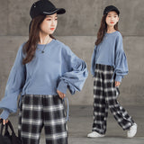 Girls' Set Children's Clothing Trendy Plaid Trousers Big Kids